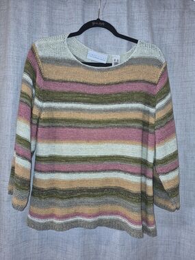 First Issue Striped Knit Sweatshirt in Cream, Peach & Pink